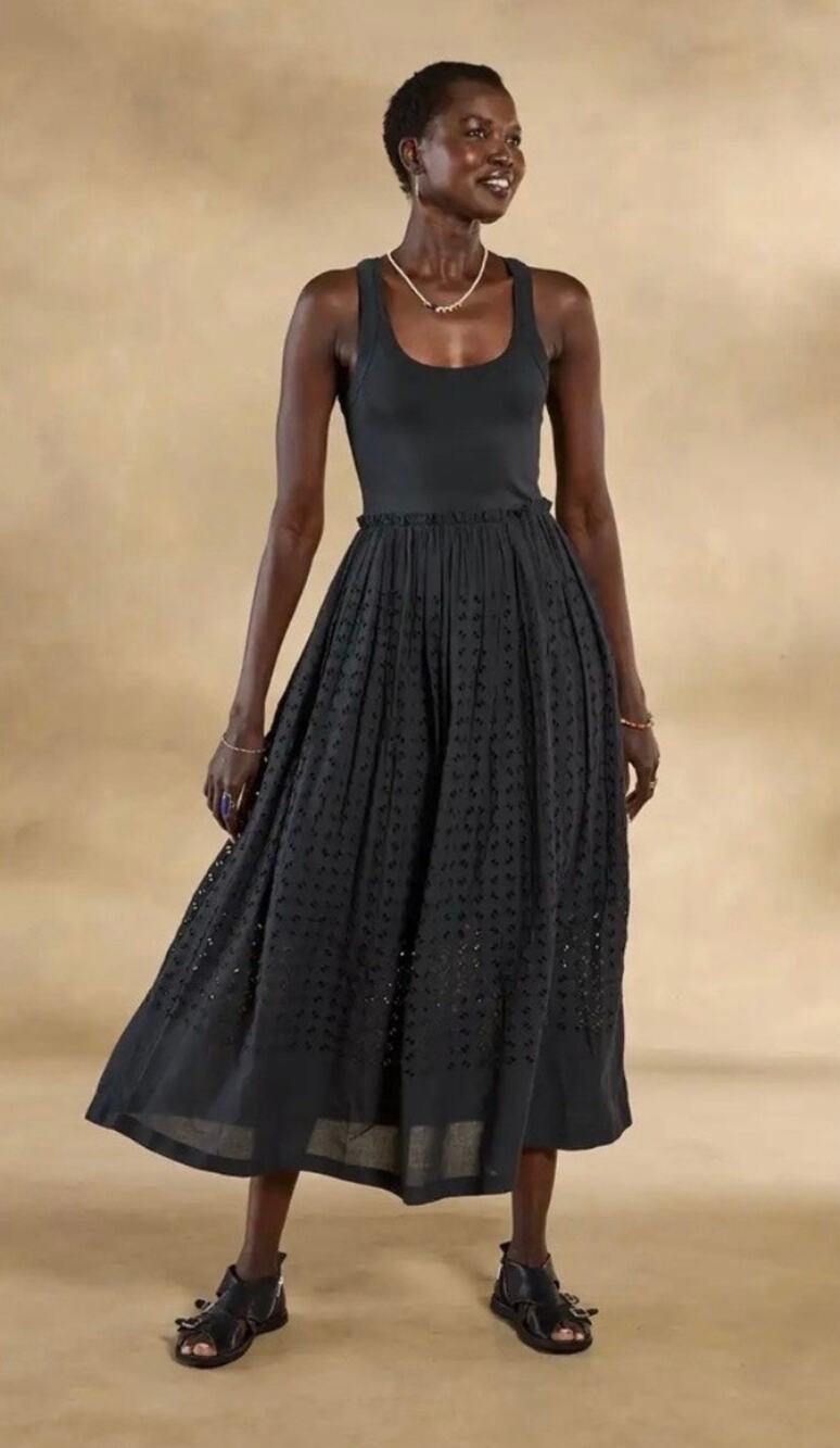 Sundance Idylla Popover Maxi Tank Midi Dress Eyelet Mixed Media Womens SM Black